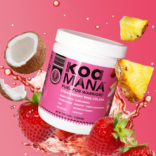 KOA WARRIOR MANA tub lid open showing powder texture for quick mixing