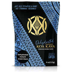 Koa Kava bottle with dehydrated instant green kava powder for quick relaxation.