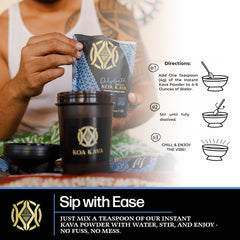 Close-up of Koa Kava powder jar highlights smooth texture and easy mix.