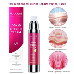 KOCCQUE Estriol Cream bottle with pump demonstrates controlled dispensing.