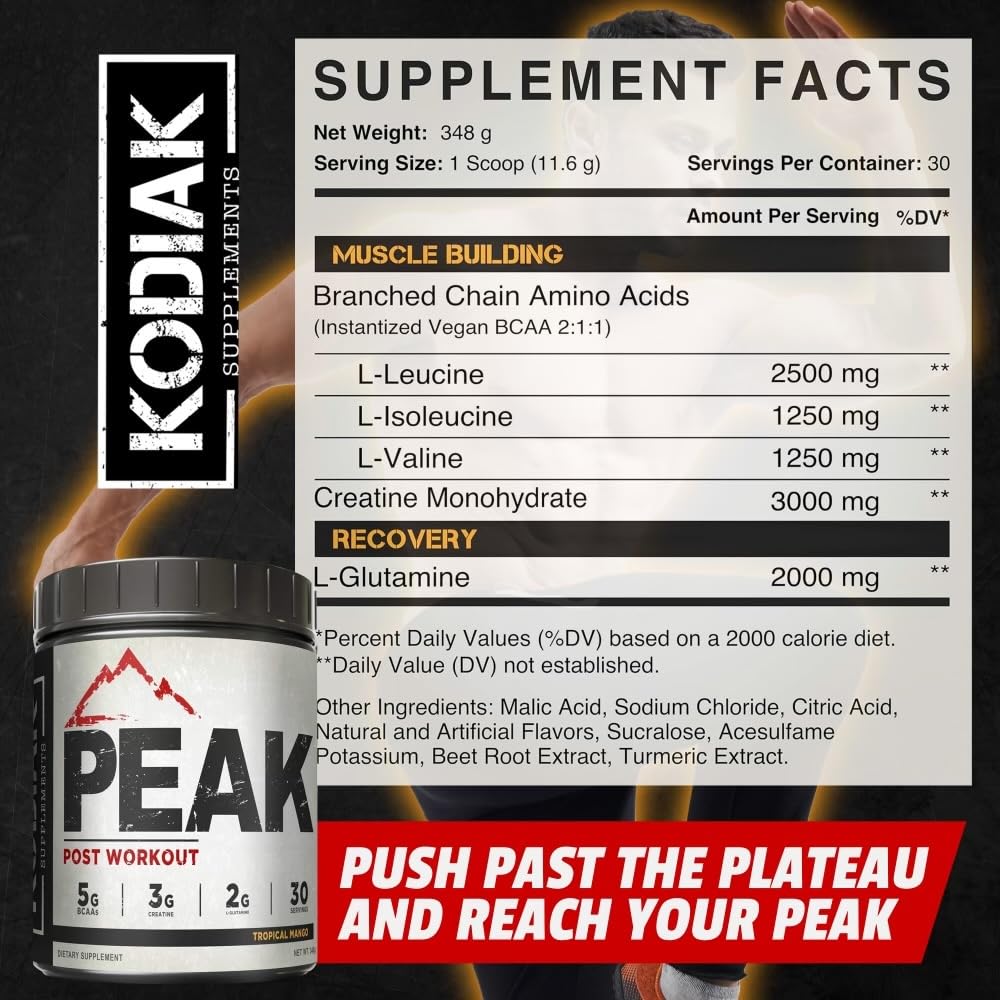 Scoop of Peak Post Workout powder ready to mix
