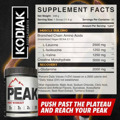 Scoop of Peak Post Workout powder ready to mix