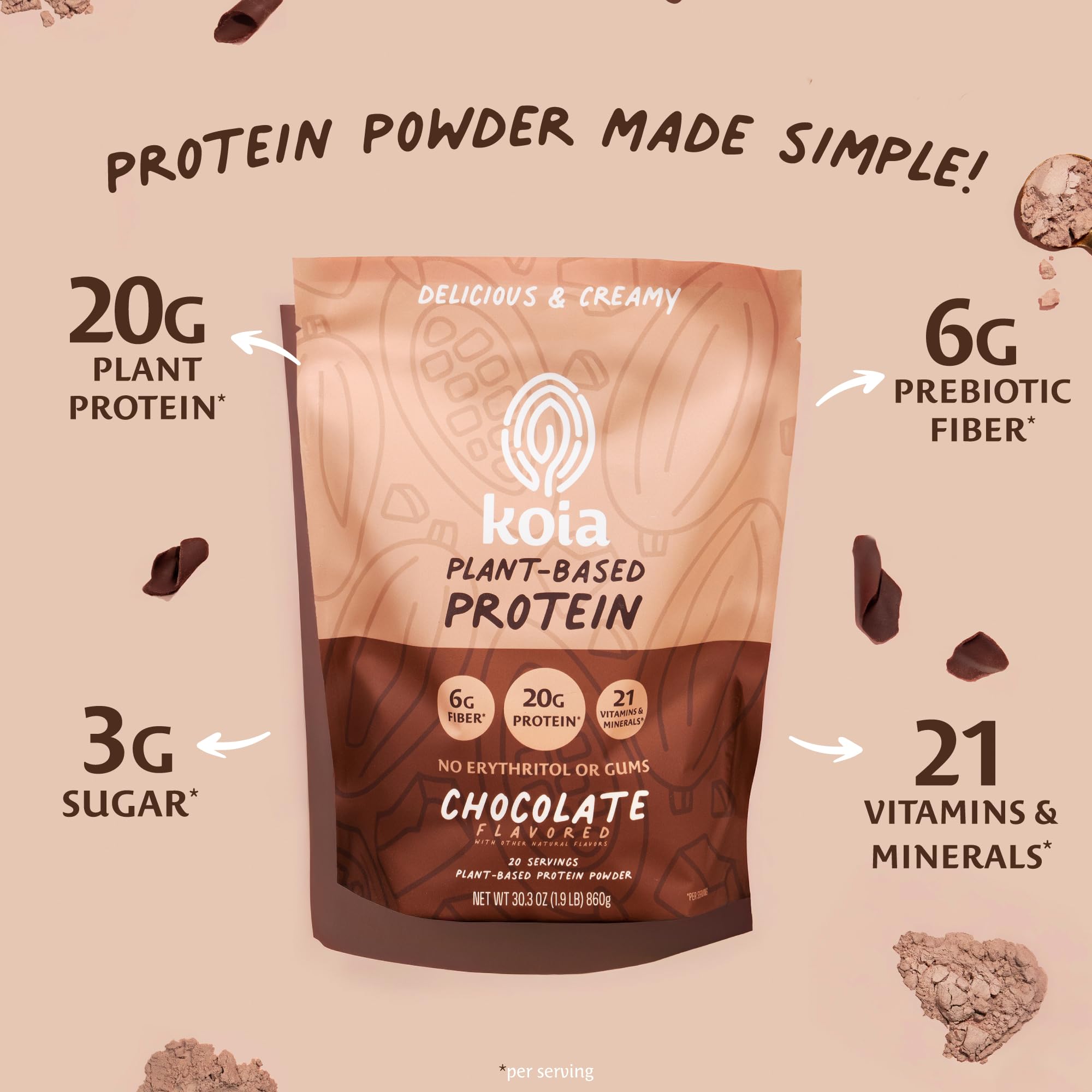 Pouring Koia chocolate protein shake showing creamy texture for pre or post workout