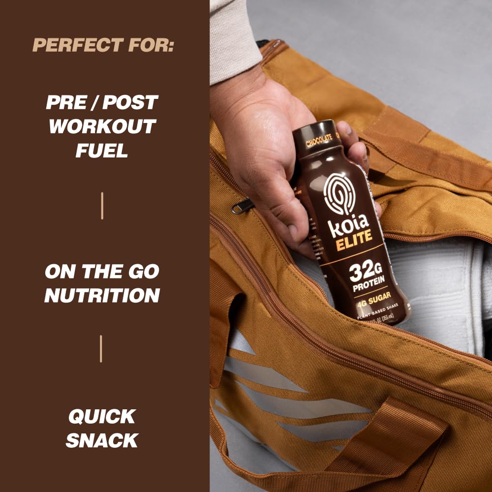 Koia Elite Chocolate Shake highlights added prebiotic fiber for digestive support.