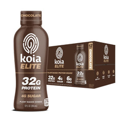 Koia Elite Chocolate Shake bottle pour for convenient plant-based protein.