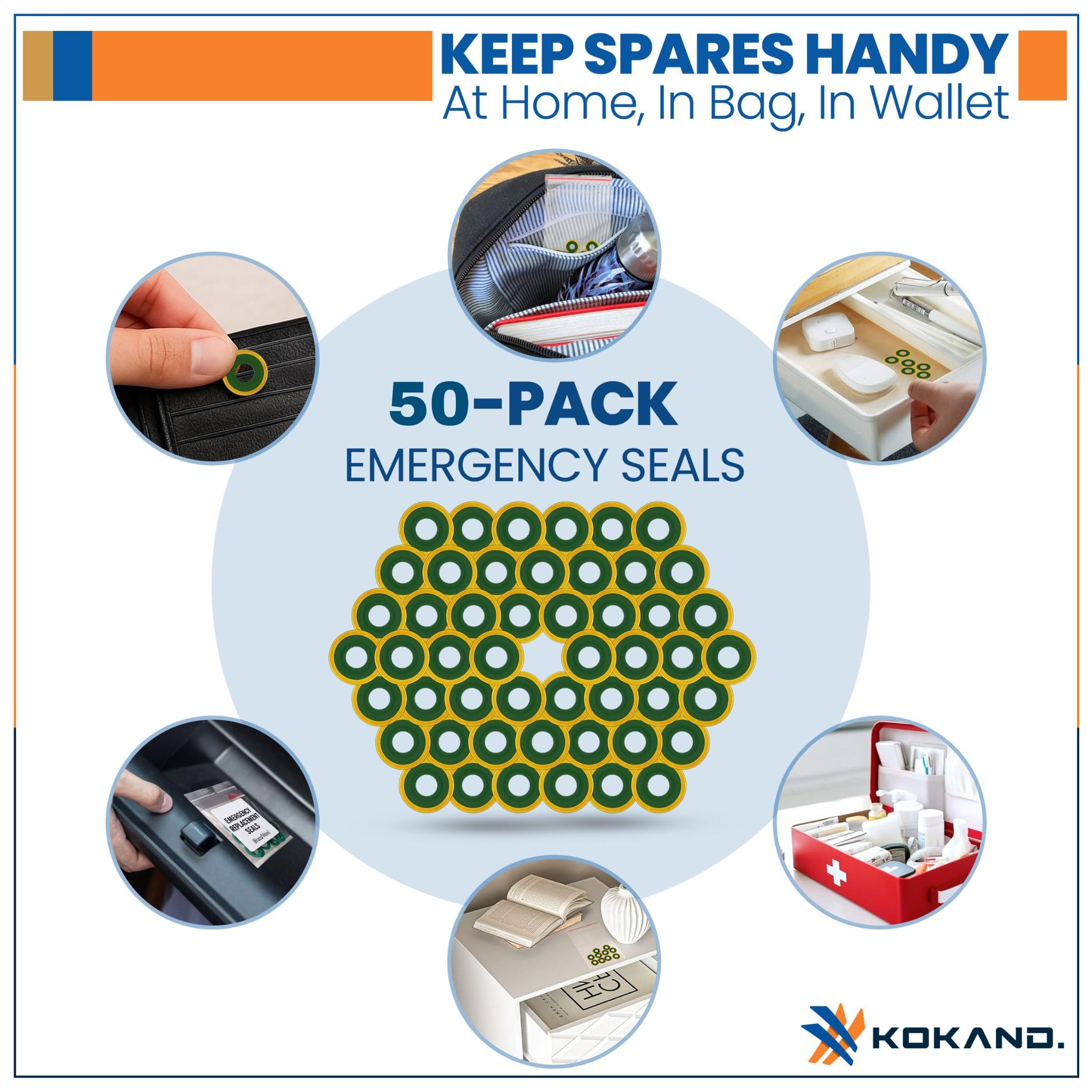 KOKAND durable oxygen washer pack image underscoring 50-pack value for regular replacements