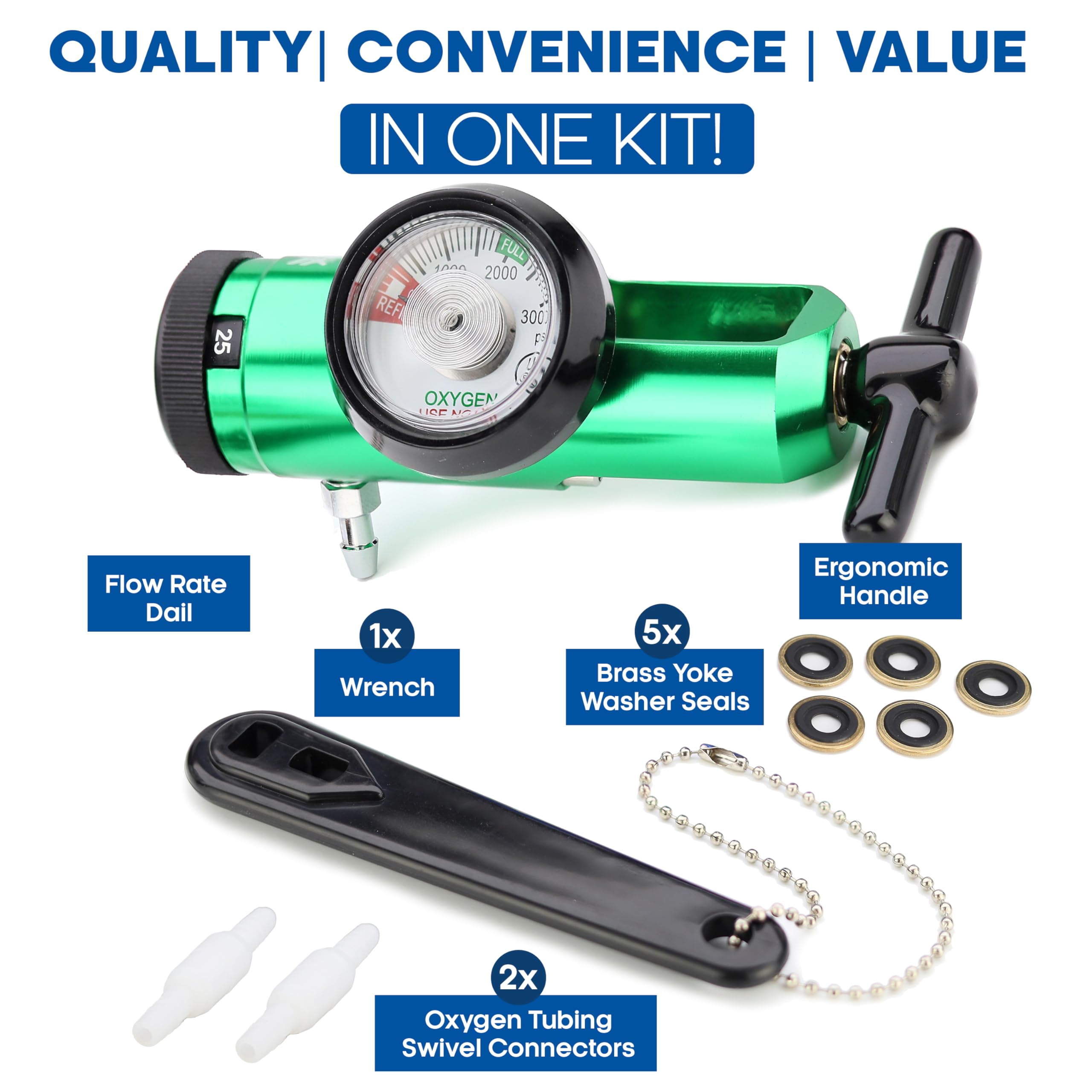 KOKAND ergonomic regulator handle enables quick, comfortable setup.