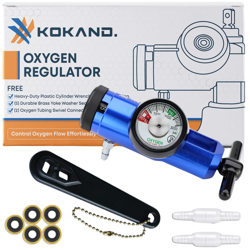 KOKAND oxygen regulator gauge shows precise flow readings for reliable monitoring.