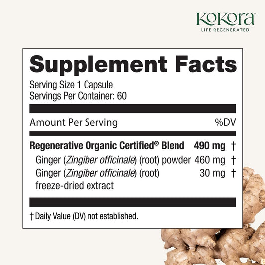 kokora Regenerative Ginger label closeup highlights potency and quality.