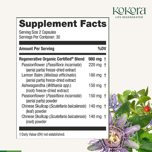 Kokora Regenerative Sleep label emphasizes vegan and gluten-free formula