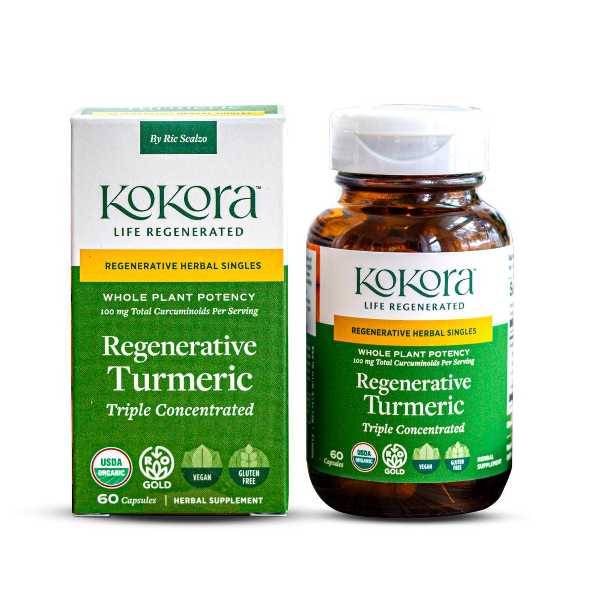 Kokora Regenerative Turmeric bottle shown for daily joint support and vitality