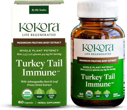 Kokora Turkey Tail Immune bottle ready for daily immune support.
