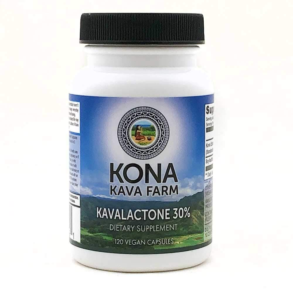 Kona Kava Farm bottle front showing premium noble kava potency for daily calm