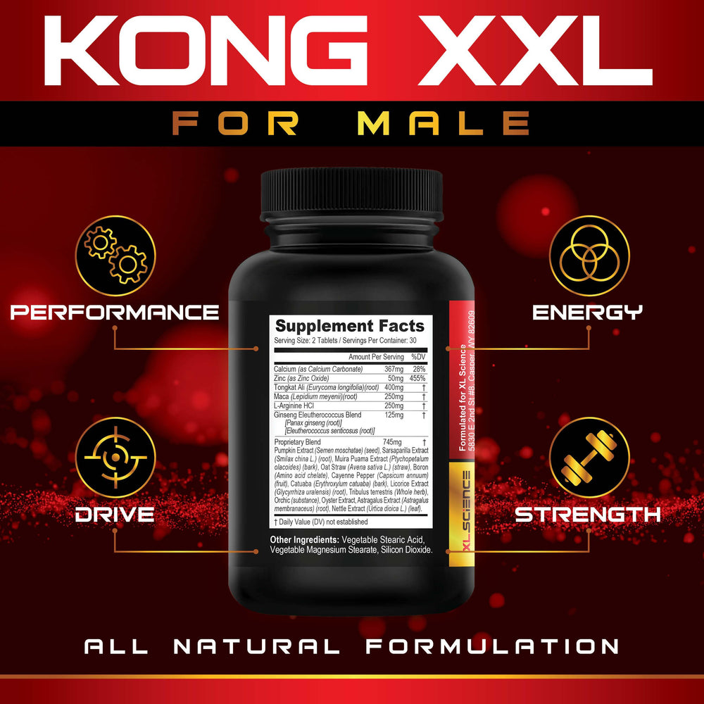 Kong XXL label USA-made emphasizes purity and quality manufacturing.