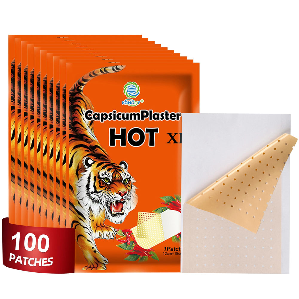 KONGDY tiger patch packaging showing convenient 100-pack design for on-the-go use.