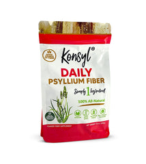 Konsyl Daily Psyllium Fiber powder bottle on kitchen counter for daily fiber support