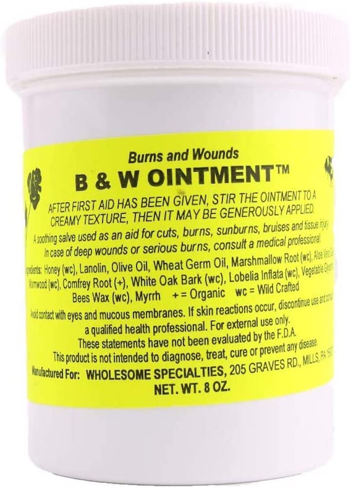 Konvalia Naturals Amish Burn Salve jar demonstrates soothing burn care and potential scarring reduction.
