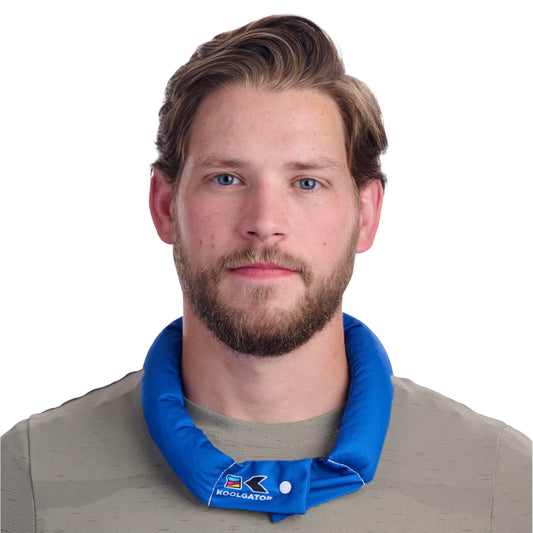 Koolgator evaporative neck wrap in royal blue, 3-pack, ready for cooling on hot days