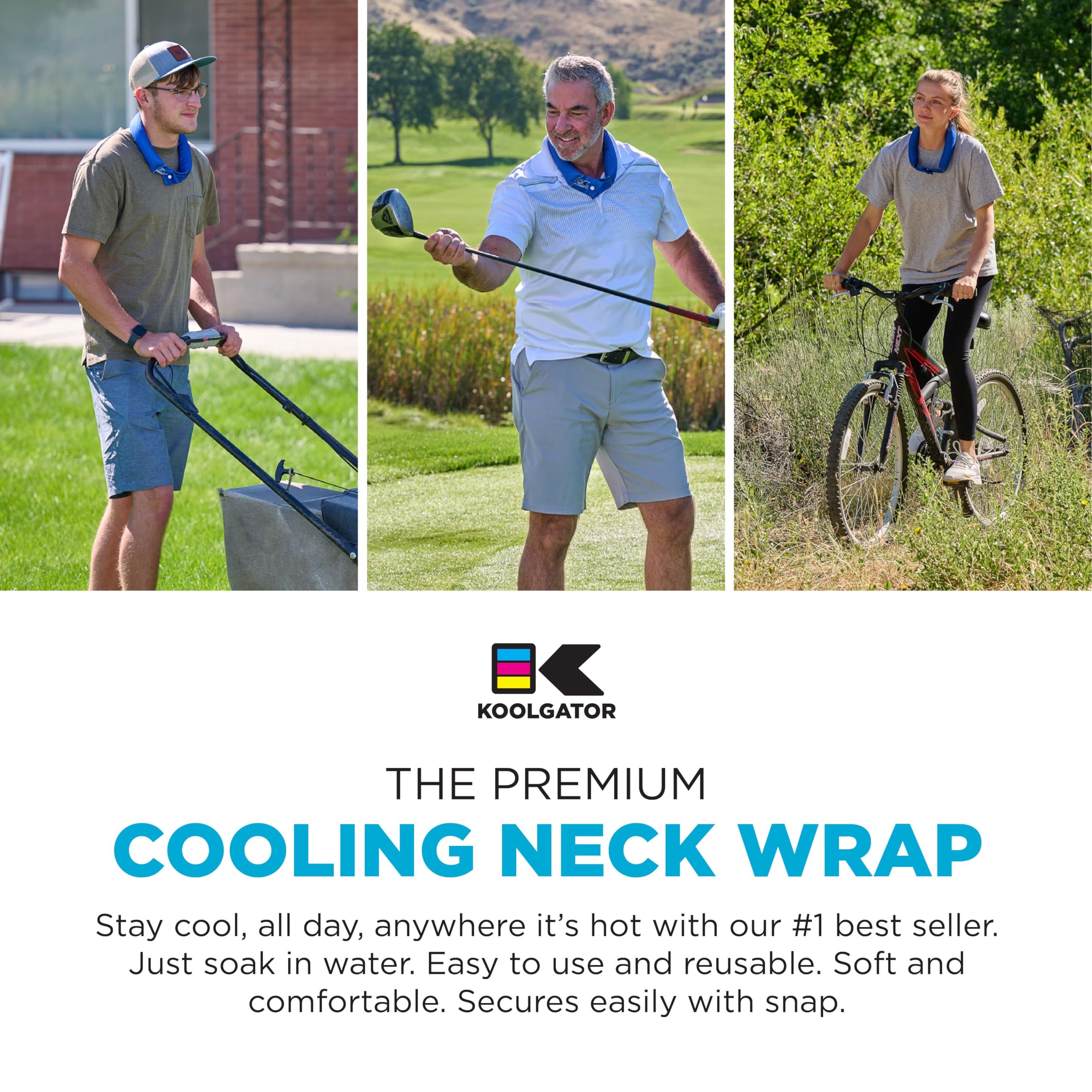 KOOLGATOR soft fabric neck wrap provides breathable comfort during wear
