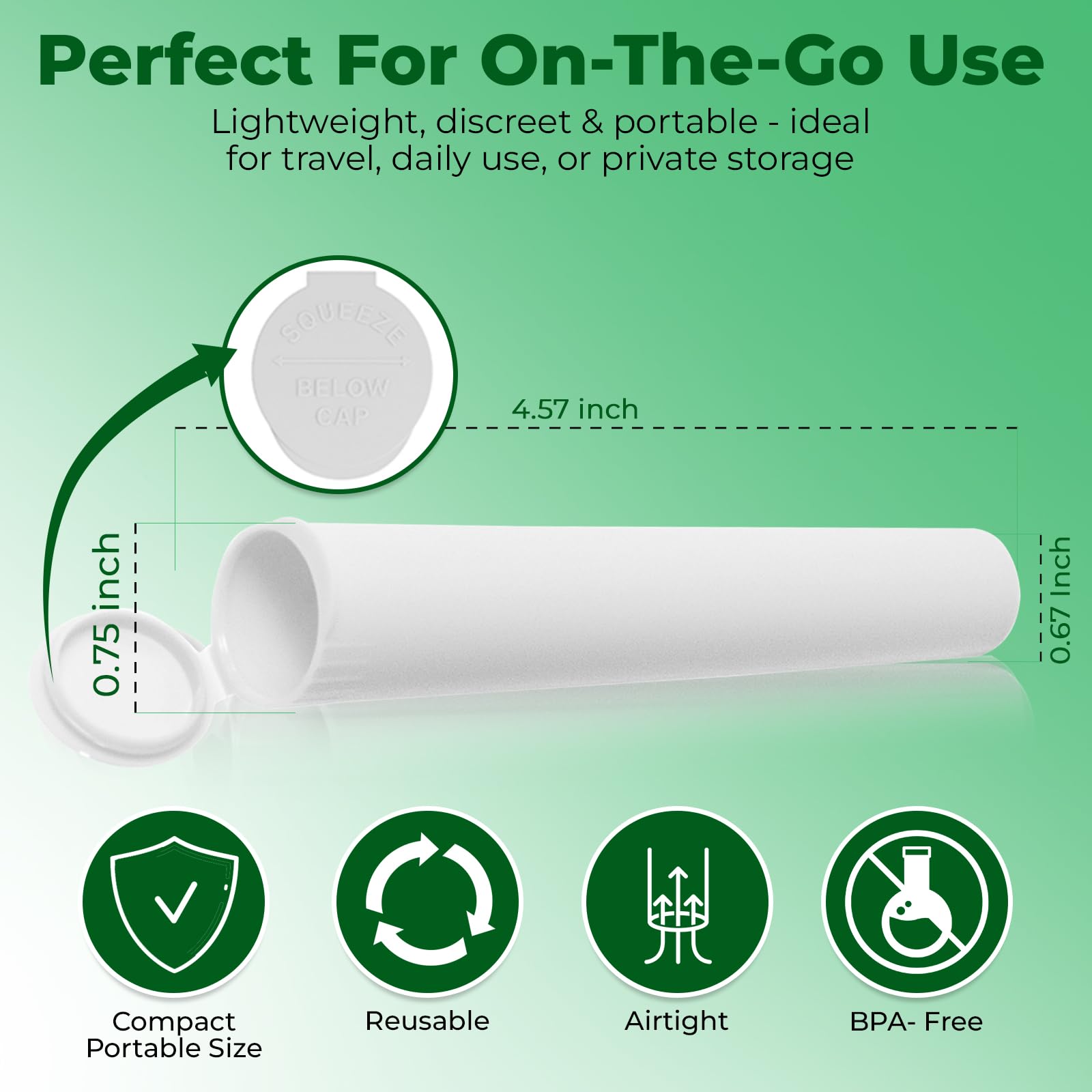 Kopperko white pop-top tube 116mm for discreet, compact spice storage.