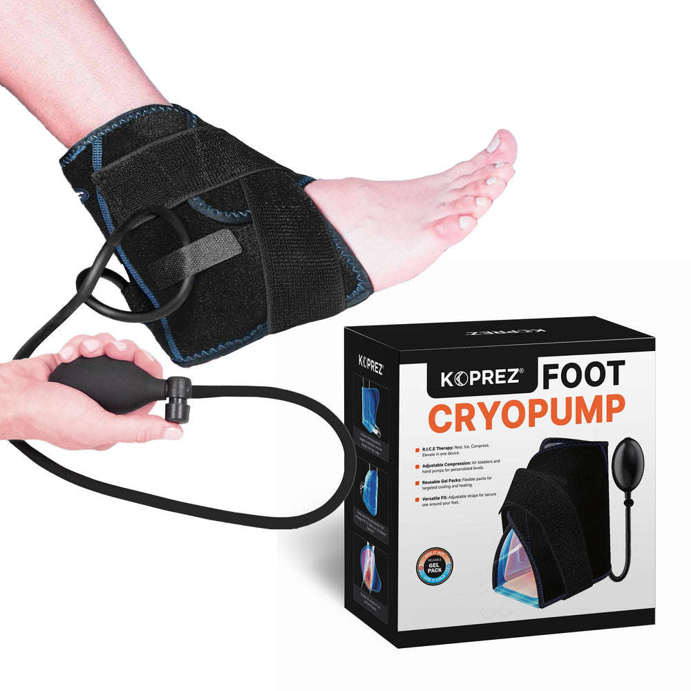 Koprez Foot CryoPump ankle wrap for targeted cold therapy and adjustable compression