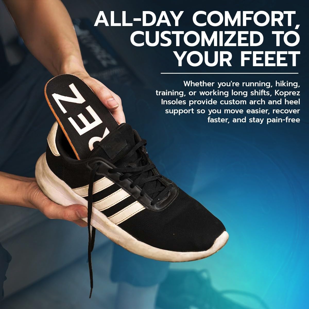 Koprez insoles fit sneakers and work boots for all-day comfort