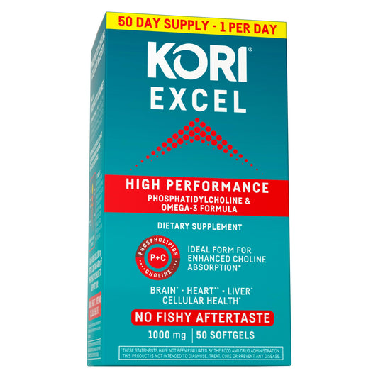 Kori Krill Excel bottle front shows high-absorption krill oil.