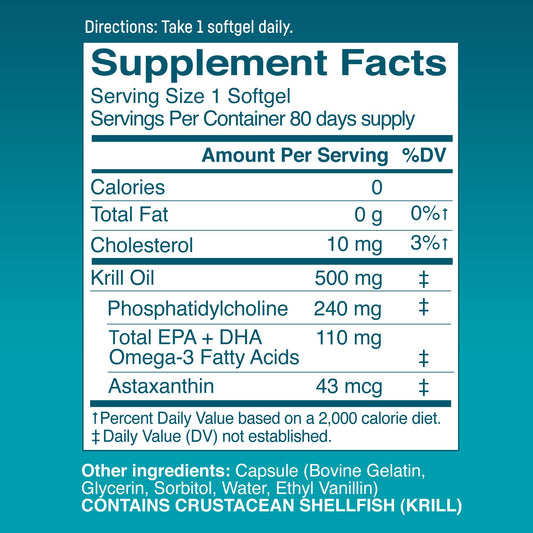 Kori Krill Excel bottle label highlights EPA/DHA and non-GMO.