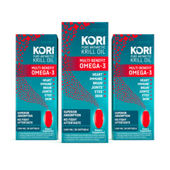 Kori Krill Oil bottle with label, supporting a daily omega-3 routine.