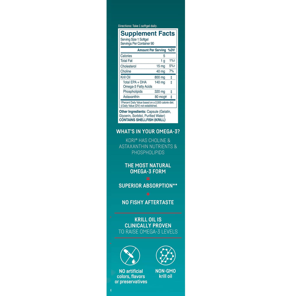 Kori Krill Omega-3 softgels ready for daily supplementation.