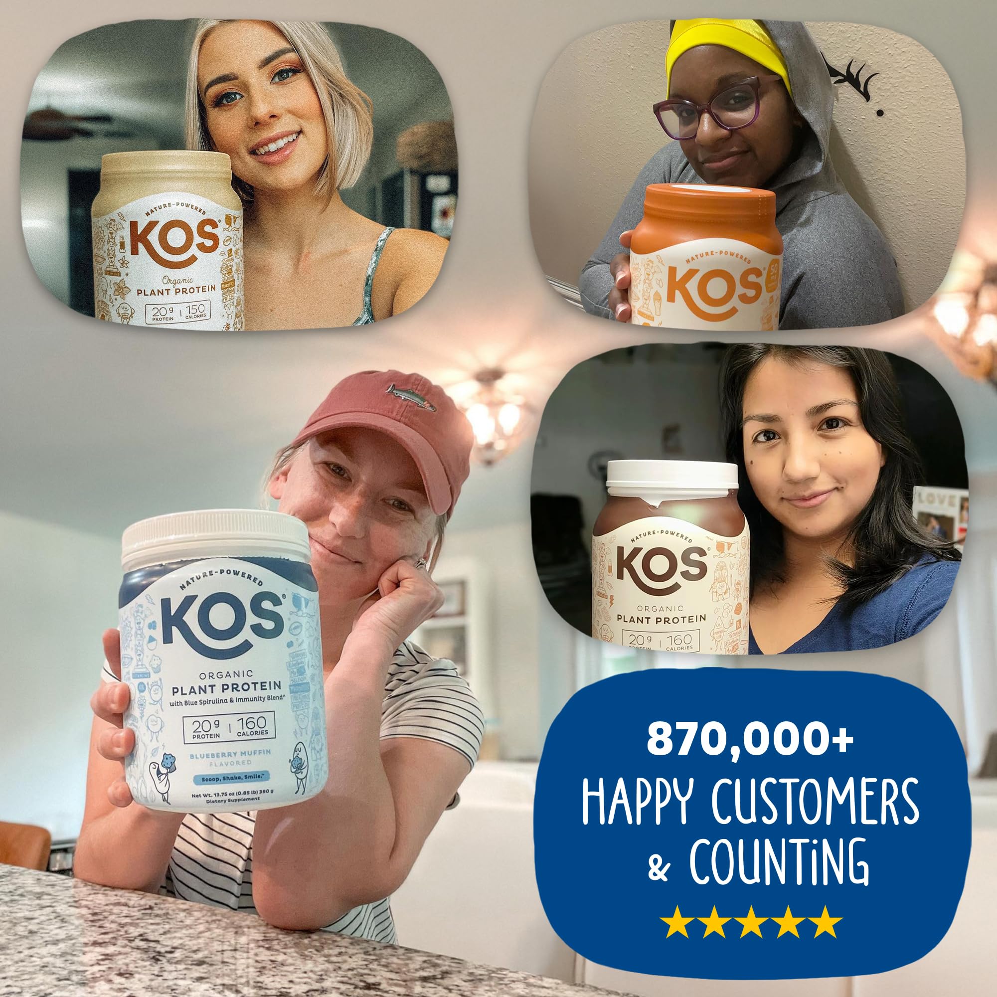 KOS Blue Spirulina powder in scoop with vibrant color