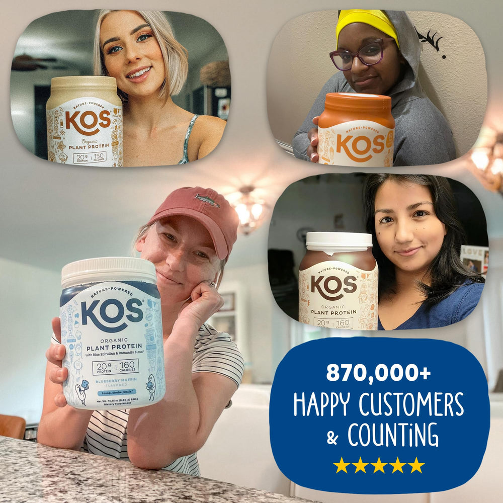 KOS Blue Spirulina powder in scoop with vibrant color