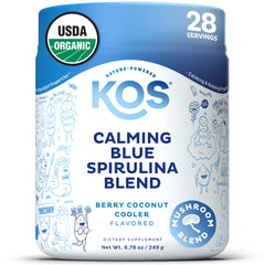 KOS Calming Blue Spirulina scoop in water for a calming evening ritual.