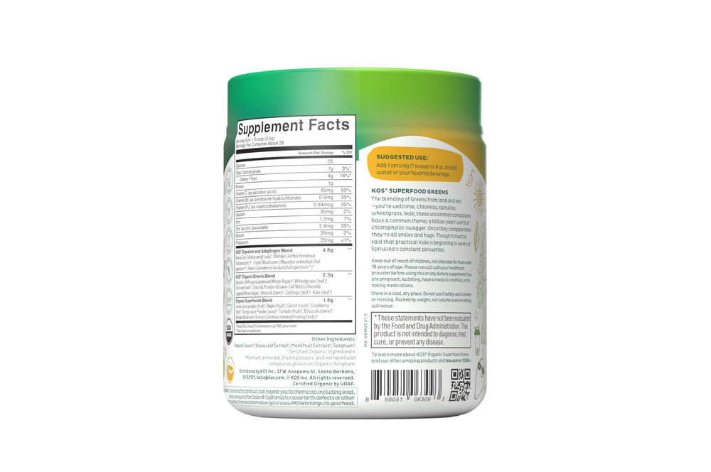 Serving size and mango flavor indicate 28 servings per tub.