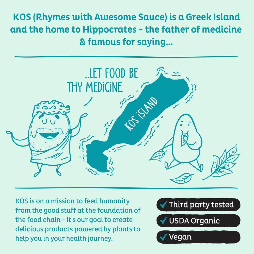 KOS Spirulina pantry display suggests long-lasting superfood in daily routines.