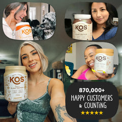 KOS Vegan Protein Powder organic certifications featured on packaging