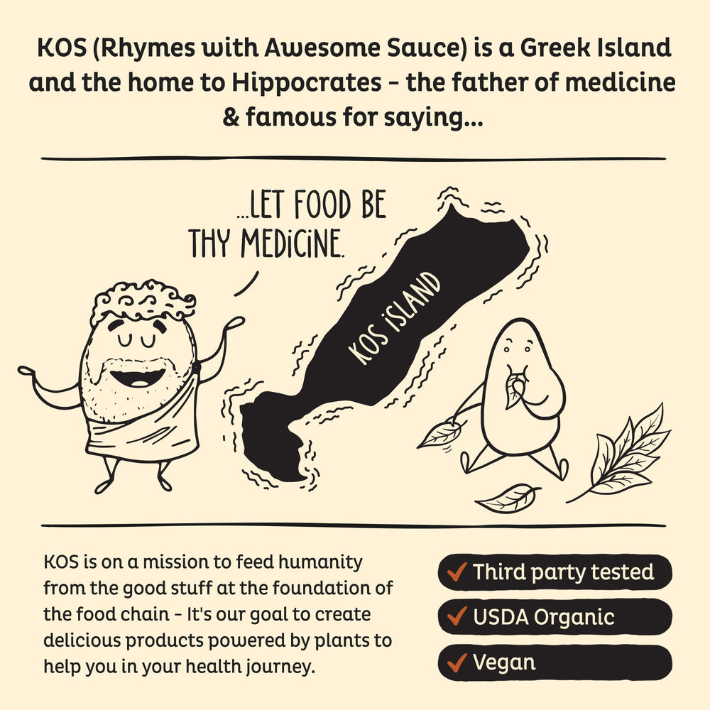 KOS Salted Caramel Coffee tub shows dairy-free and gluten-free credentials