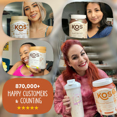 KOS Salted Caramel Coffee nutrition panel focuses on 20 g protein per serving