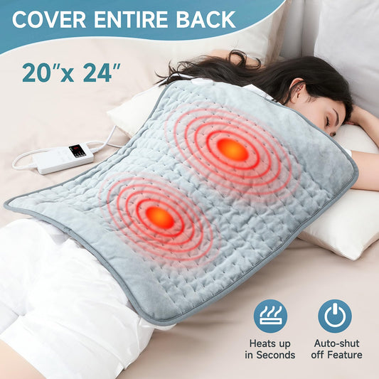 KOT heating pad wrapped around neck and shoulders providing comfortable warmth.
