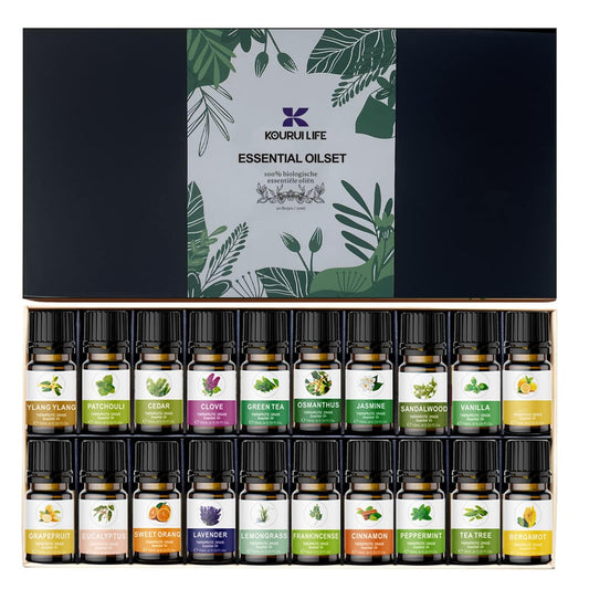 KOURUILIFE essential oils set 20x10ml box front for premium diffusion