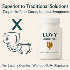 Product image highlights ingredients and bottle label for Lovy Urocontrol.