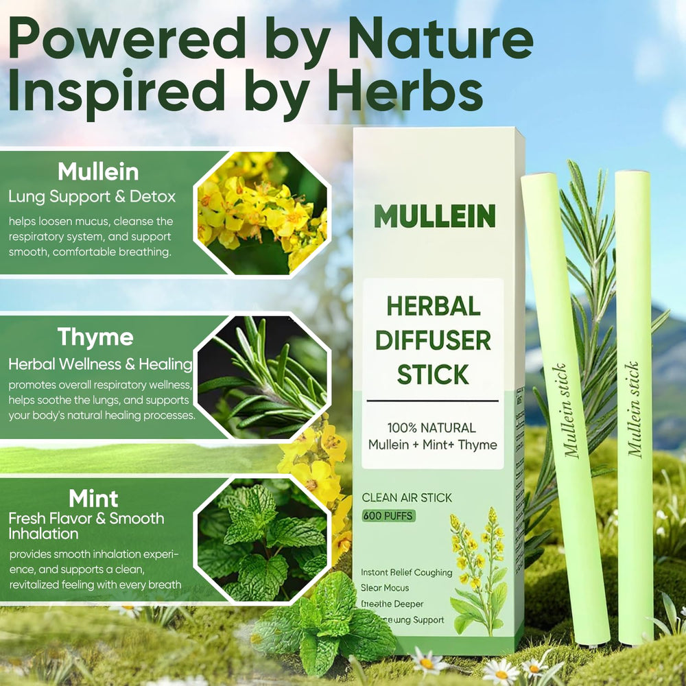 KOVGOCY ingredients close-up showcases mullein, mint, and thyme in a nourishing herbal blend.