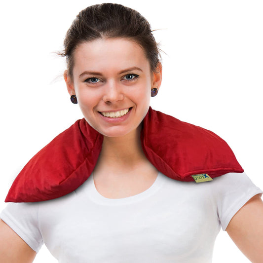 KOYA Naturals velvet neck heating pad in crimson red delivers soothing neck warmth