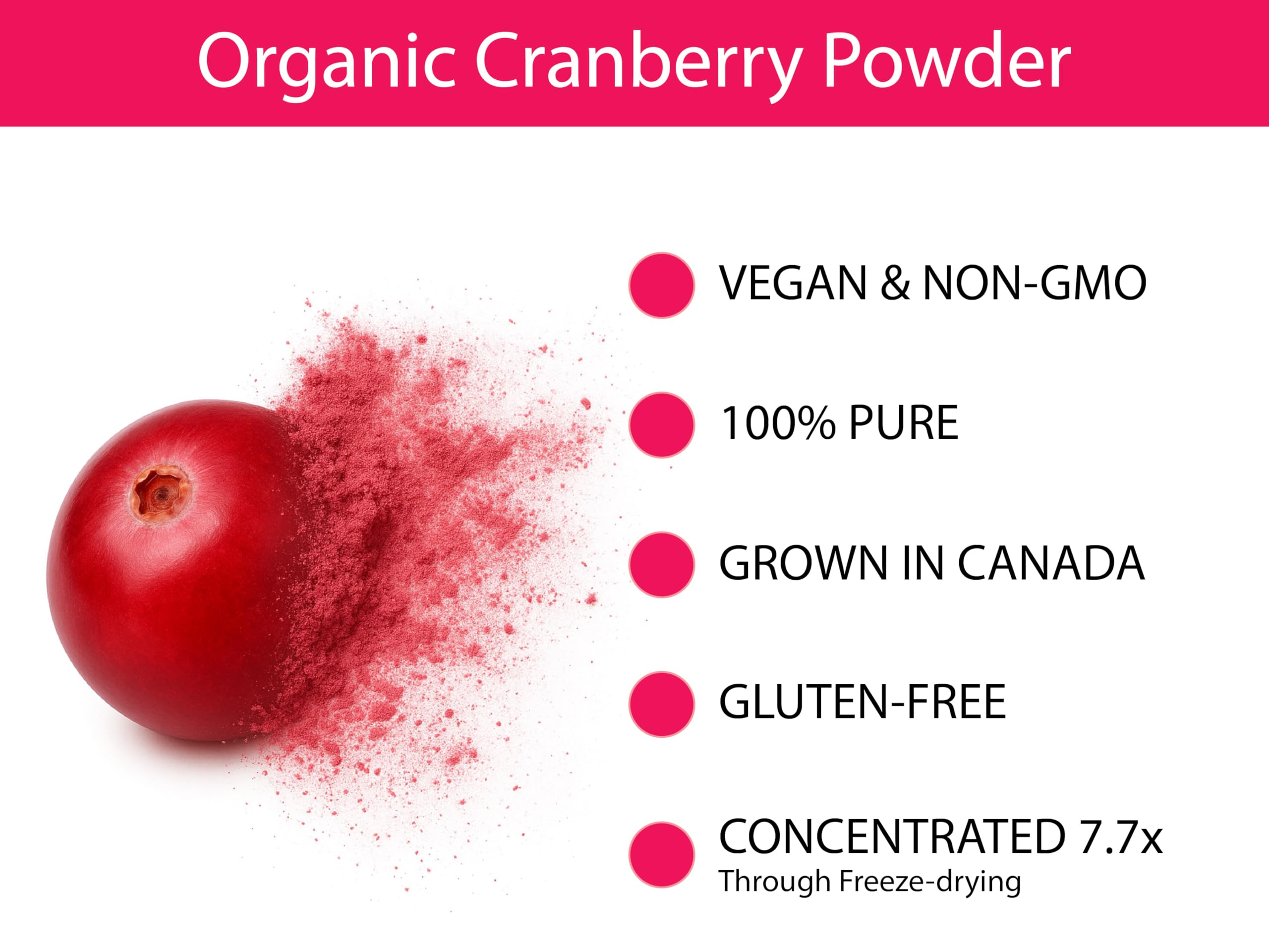 KOYAH Cranberry Powder scoop close-up showing a quarter-cup equivalent.