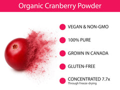 KOYAH Cranberry Powder scoop close-up showing a quarter-cup equivalent.
