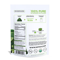 KOYAH greens powder scoop in use adding to a smoothie