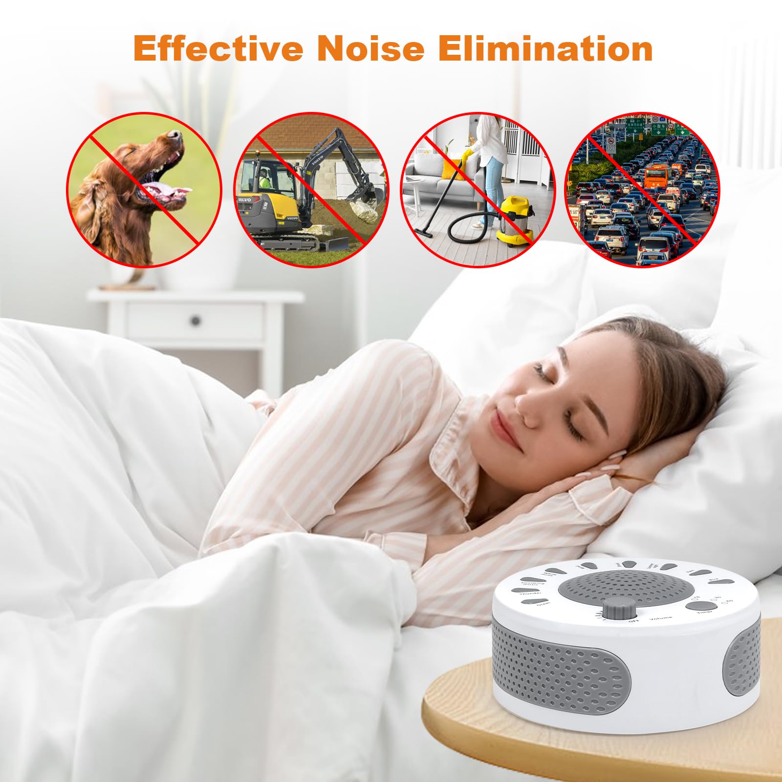 KozyOne white noise machine on a bedside table for calm.