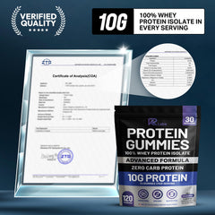 KR Labs gummy showing 10g protein per serving, convenient post-workout snack.