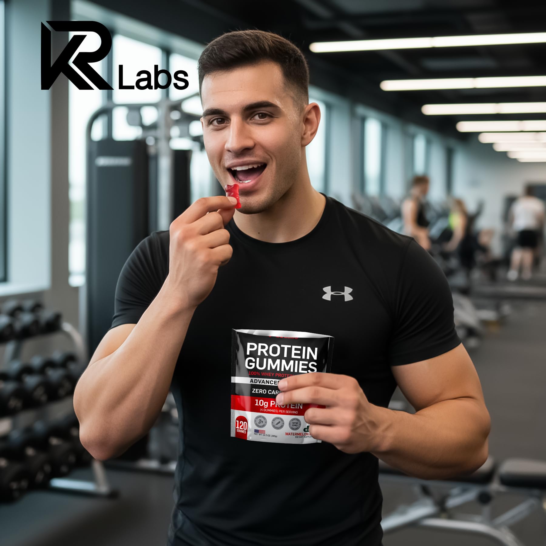 KR Labs gluten-free and non-GMO badges indicate quality.