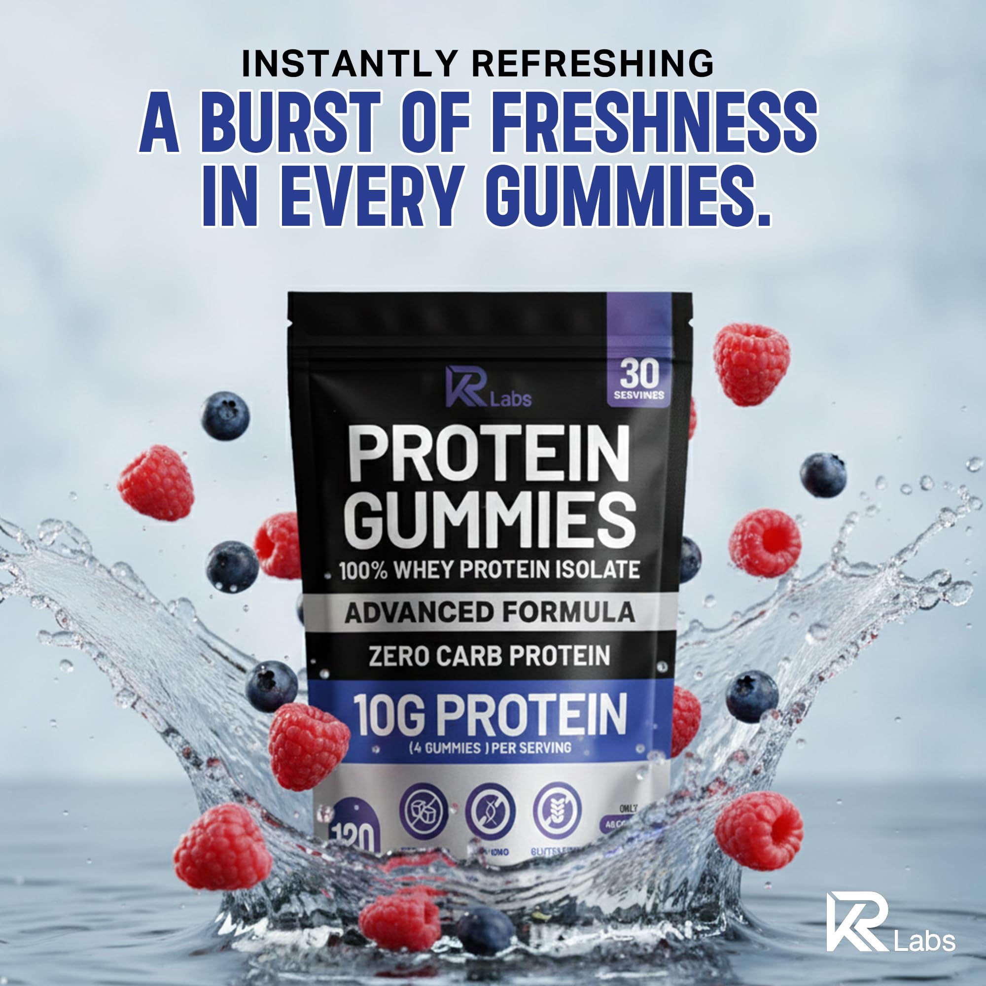KR Labs on-the-go protein snack gummies for busy days.